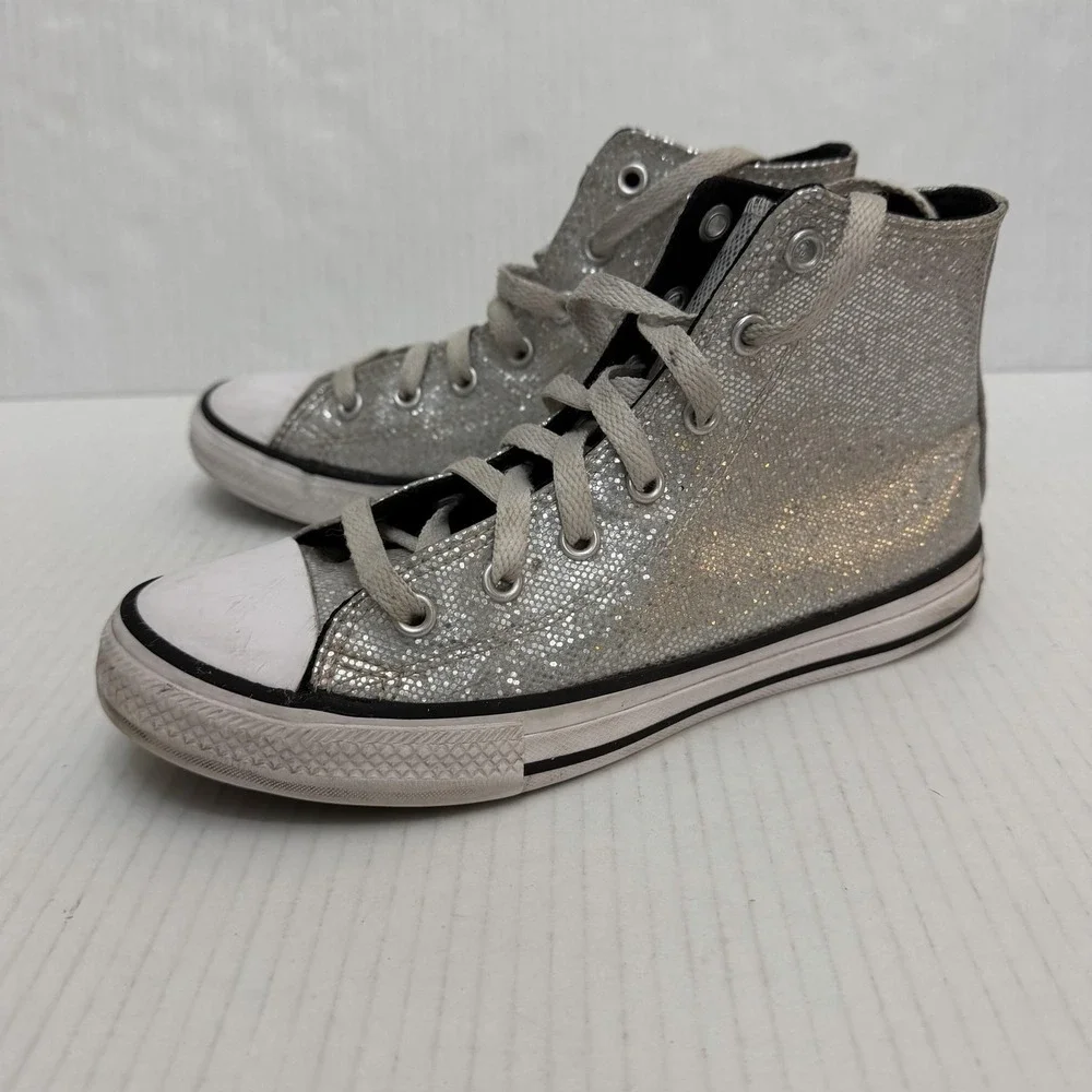 Converse Chuck Taylor All Star Shoes Kids Sz 3 Silver Sparkle High Top Sneakers